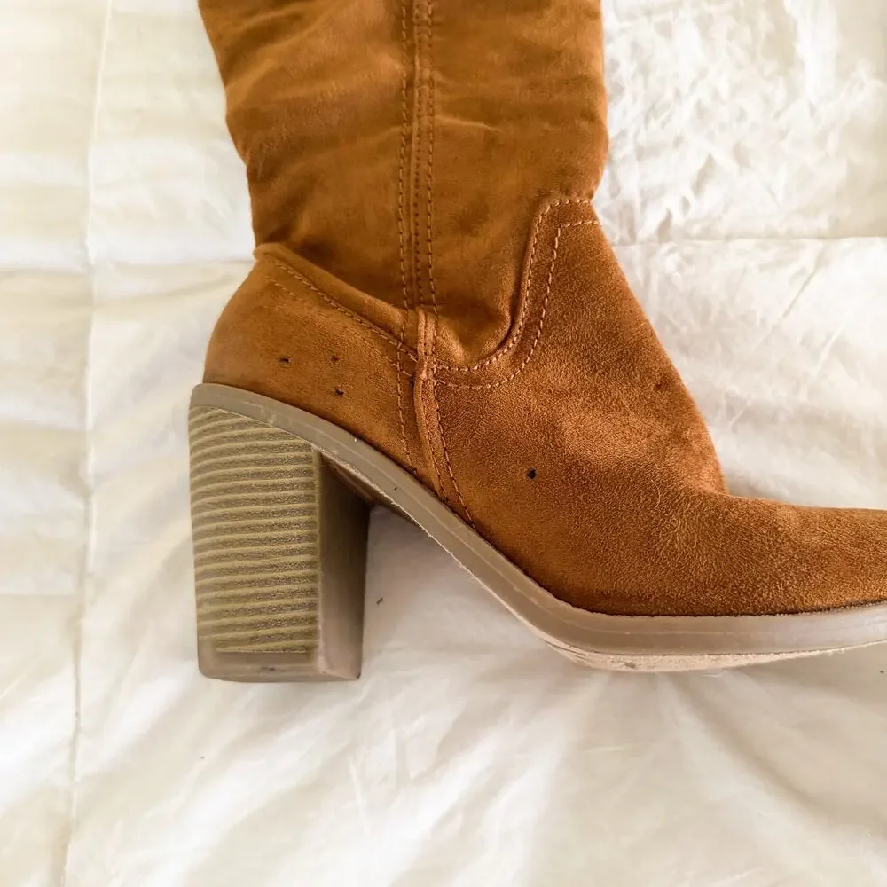 Universal Thread Brown Tan Over The Knee High Boots Block Heel Suede Womens 8